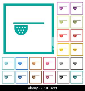 Tea stainer flat color icons with quadrant frames on white background Stock Vector