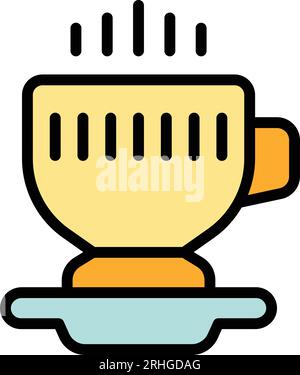 Job hot coffee cup icon outline vector. Work time. Clock team color flat Stock Vector