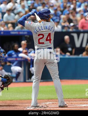 Chicago Cubs center fielder Cody Bellinger catches a fly ball hit