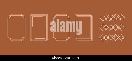 Boho style linear frame collection. Bohemian decorative geometric border and element set for badge, logo, card, poster, banner, post, design template. Terracotta patterns pack. Vector Stock Vector
