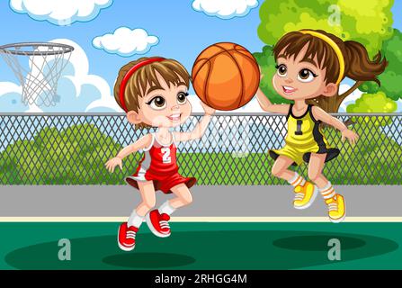 Two Girls Playing Basketball illustration Stock Vector Image & Art - Alamy