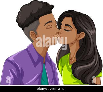 Interracial couple cartoon kissing illustration Stock Vector Image ...