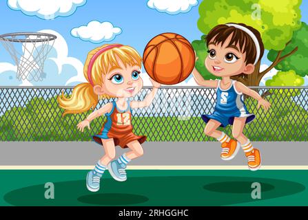 Two Girls Playing Basketball illustration Stock Vector Image & Art - Alamy