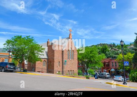 Saint Andrew's Episcopal Church in Downtown Manitou Springs. Manitou Springs, Colorado. USA Stock Photo