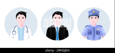 White handsome young man 3d avatar. 3d vector illustration of businessman, doctor, policeman Stock Vector