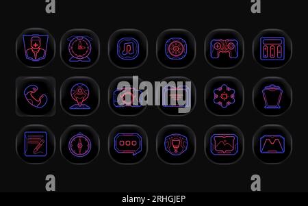Set of app futuristic icons with glowing gradient color line, flat user interface mobile icons Stock Vector