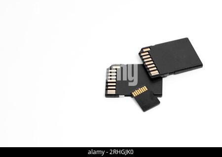 Set of small black sd memory cards with copyspace on a white. Stock Photo