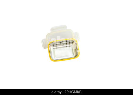 Yellow stillness steel lunch box on white background Stock Photo
