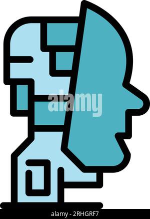 Face ai robot icon outline vector. Cute bot toy. Space smart color flat Stock Vector
