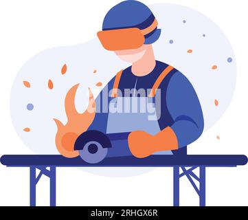 Hand Drawn Engineer or welder welding steel in flat style isolated on background Stock Vector