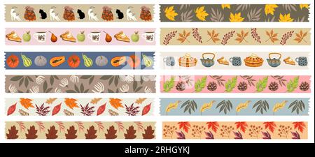 Washi tapes autumn collection Vector art stickers. Stock Vector