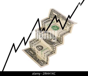 the growth graph and a dollar bill with the transparent background Stock Photo