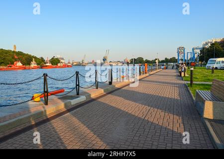 Gdansk, Poland - August 15, 2023: Seafront promenade in port of Gdansk.The Port of Gdansk is the oldest and largest Polish seaport Stock Photo