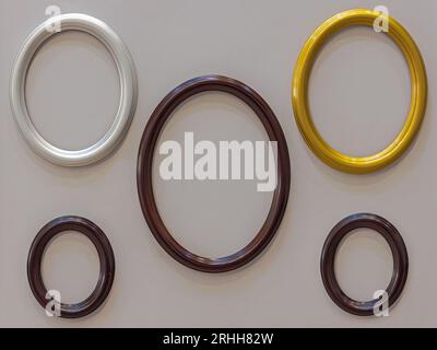 New Empty Oval Shaped Picture Frames Copy Space Stock Photo
