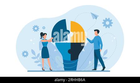 Teamwork concept. Vector of business people solving a problem in a team. Stock Vector