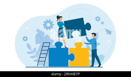 Teamwork concept. Vector of business people solving a problem in a team. Stock Vector