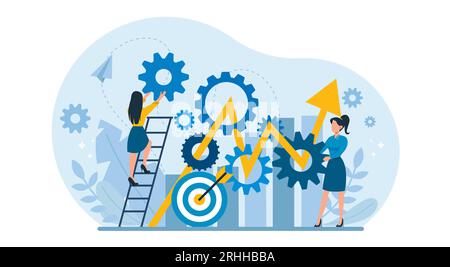 Business illustration design concept. Vector of businesswomen building a successful growth strategy, workflow plan Stock Vector
