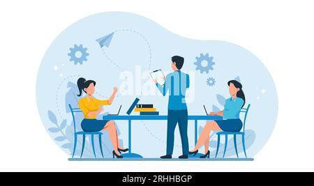 Vector of businesspeople in an office brainstorming new ideas and plans Stock Vector