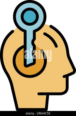 Mind key icon outline vector. Mental emotion. Training eq color flat Stock Vector