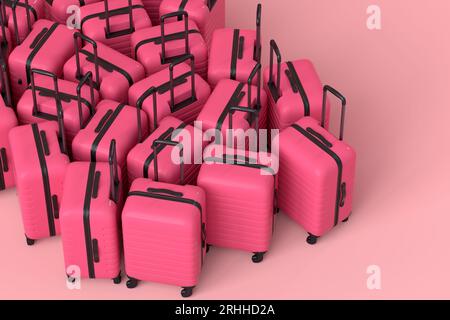 Romantic suitcase on pink background. 3D render of summer vacation concept Stock Photo