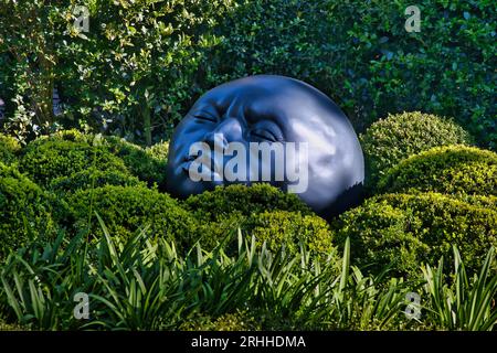 Emotional face in green garden Stock Photo