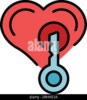 Key heart emotion icon outline vector. Brain mental. Mind training color flat Stock Vector