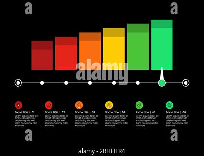 Infographic template with icons and 6 options or steps. Bar graph. Can be used for workflow layout, diagram, banner, webdesign. Vector illustration Stock Vector
