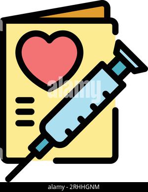 Injection vaccine icon outline vector. Passport health. Covid certificate color flat Stock Vector