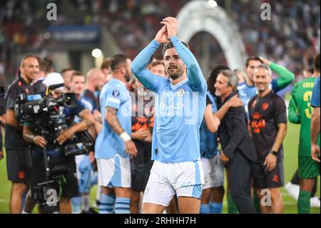 Piraeus, Lombardy, Greece. 17th Aug, 2023. 10 JACK GREALISH of Manchester City after winning the UEFA Super Cup match between Manchester City and Sevilla FC at Georgios Karaiskakis Stadium on August 16, 2023, in Piraeus, Greece. (Credit Image: © Stefanos Kyriazis/ZUMA Press Wire) EDITORIAL USAGE ONLY! Not for Commercial USAGE! Stock Photo