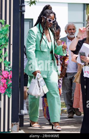 Clara Amfo spotted at Wimbledon.   Image shot on 3rd July 2023.  © Belinda Jiao   jiao.bilin@gmail.com 07598931257 https://www.belindajiao.com/about Stock Photo