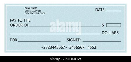 Blank bank check template. Checkbook check page with an empty fields to fill Stock Vector