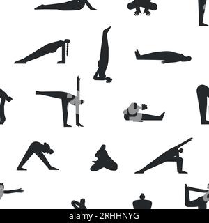 Yoga poses seamless pattern. Black shadow. Female woman girl. Vector ...