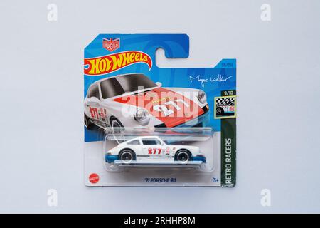 Doha, Qatar - August 17, 2023: Pack of Hot Wheels die cast carded car model for Hot Wheels series. Hot Wheels is a scale die-cast toy cars by American Stock Photo