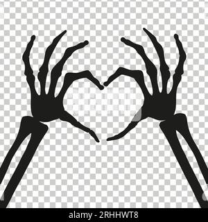 Vector illustration. Hands of Skeleton showing heart symbol cut out of background Stock Vector