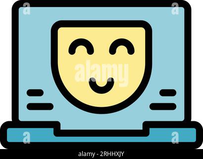 Laptop mask election icon outline vector. Vote ballot. Poll digital color flat Stock Vector