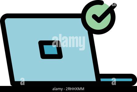 Laptop approved election icon outline vector. Poll digital. Online vote color flat Stock Vector