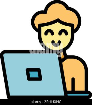 Laptop online vote man icon outline vector. Mobile poll. Digital internet color flat Stock Vector