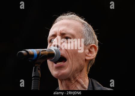 We Are Fabuloso, Preston Park, Brighton, East Sussex, UK. Peter Tatchell speaking at We Are Fabuloso, a concert in aid of Brighton Pride. 5th August 2023. David Smith/Alamy News Stock Photo