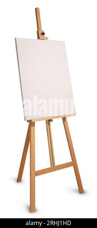Professional painters wooden artist easel with empty canvas, front view, isolated on white, with minimum drop shadow. Add your own design. Stock Photo