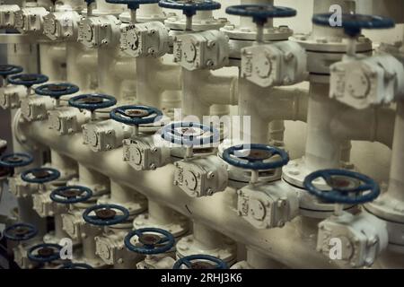 Butterfly valves manifold in engine room for fresh water cargo ...