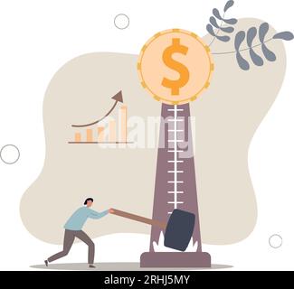 Investment asset price hit all time high, market rising, stock, crypto currency or gold price rally concept.flat vector illustration. Stock Vector