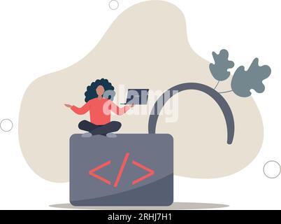 Open source programming, digital products include permission to use the programming source code concept.flat vector illustration. Stock Vector