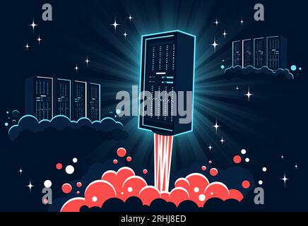 Launching a new server in the cloud storage Stock Vector