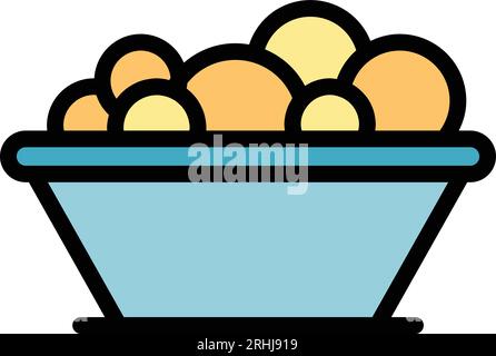 Cereal bowl balls icon outline vector. Milk box. Spoon eating color flat Stock Vector