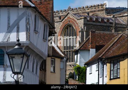Thaxted Essex England Stoney Lane leading to Thaxted Church August 2023 Landscape view of traditional timber framed buildings in Thaxted in north west Stock Photo