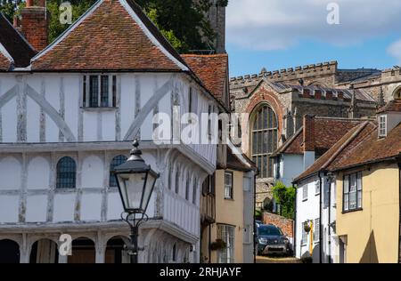 Thaxted Essex England Stoney Lane leading to Thaxted Church August 2023 Landscape view of traditional timber framed buildings in Thaxted in north west Stock Photo