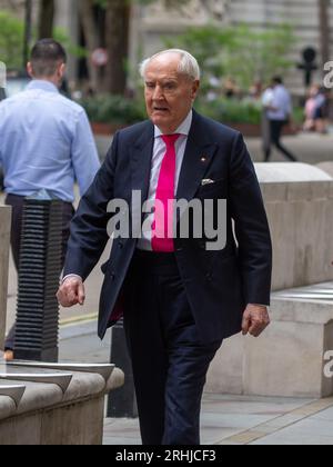 London, United Kingdom. August 17  2023. British billionaire Sir Frederick Barclay is seen arriving at Royal Courts of Justice to stand trial over failing to pay divorce settlement money to former wife..Credit: Tayfun Salci / Alamy Live News Stock Photo