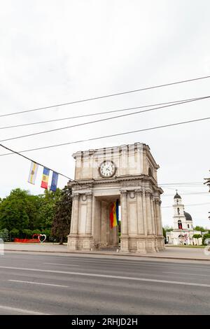 Triumphal arch in the center of Chisinau, Moldova Stock Photo