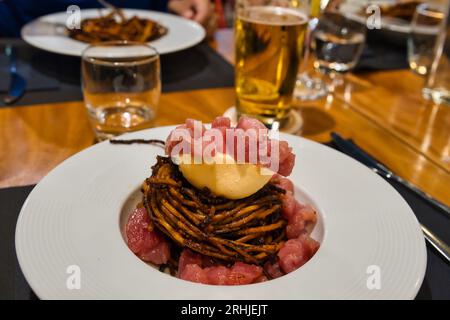 Close up of a dish of "pasta all'assassina" (killer pasta), a typical dish of the cuisine in Bari Stock Photo
