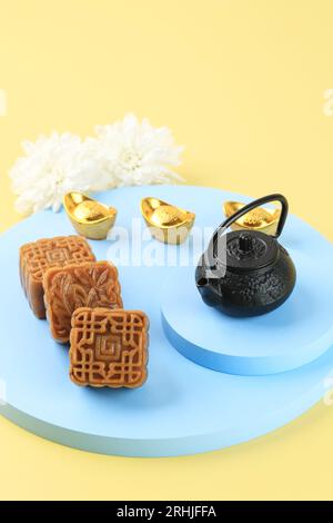 Mini Square Baked Traditional Moon Cake for Chinese Mid Autumn Festival Stock Photo